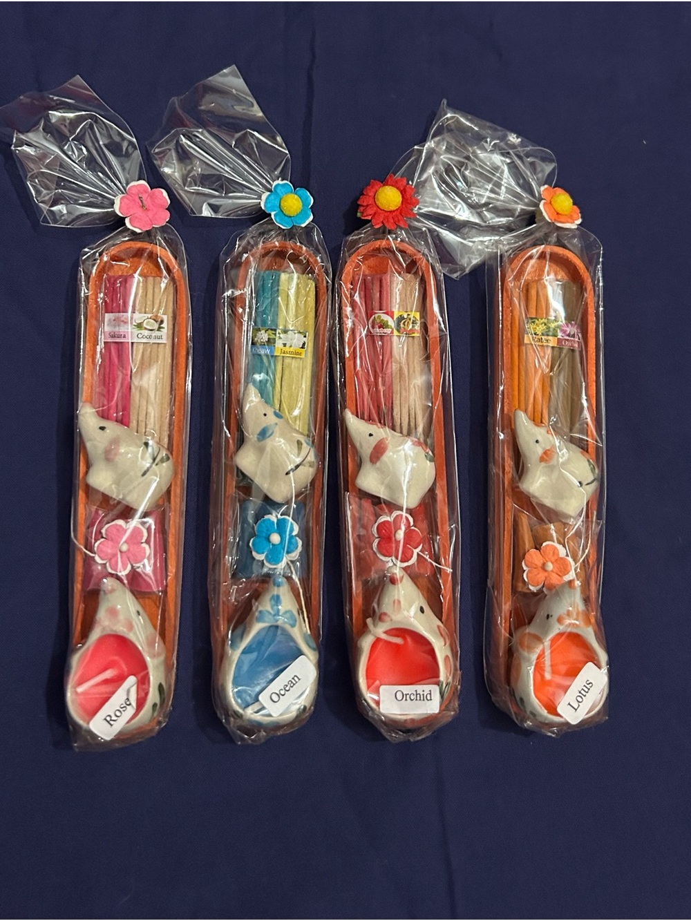 Handmade Ceramic Bird Incense Holder Set - Pink, Blue, Red, Orange